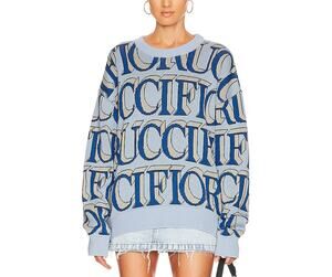 Fiorucci Graphic Blue Monogram Intarsia Sweater Size L